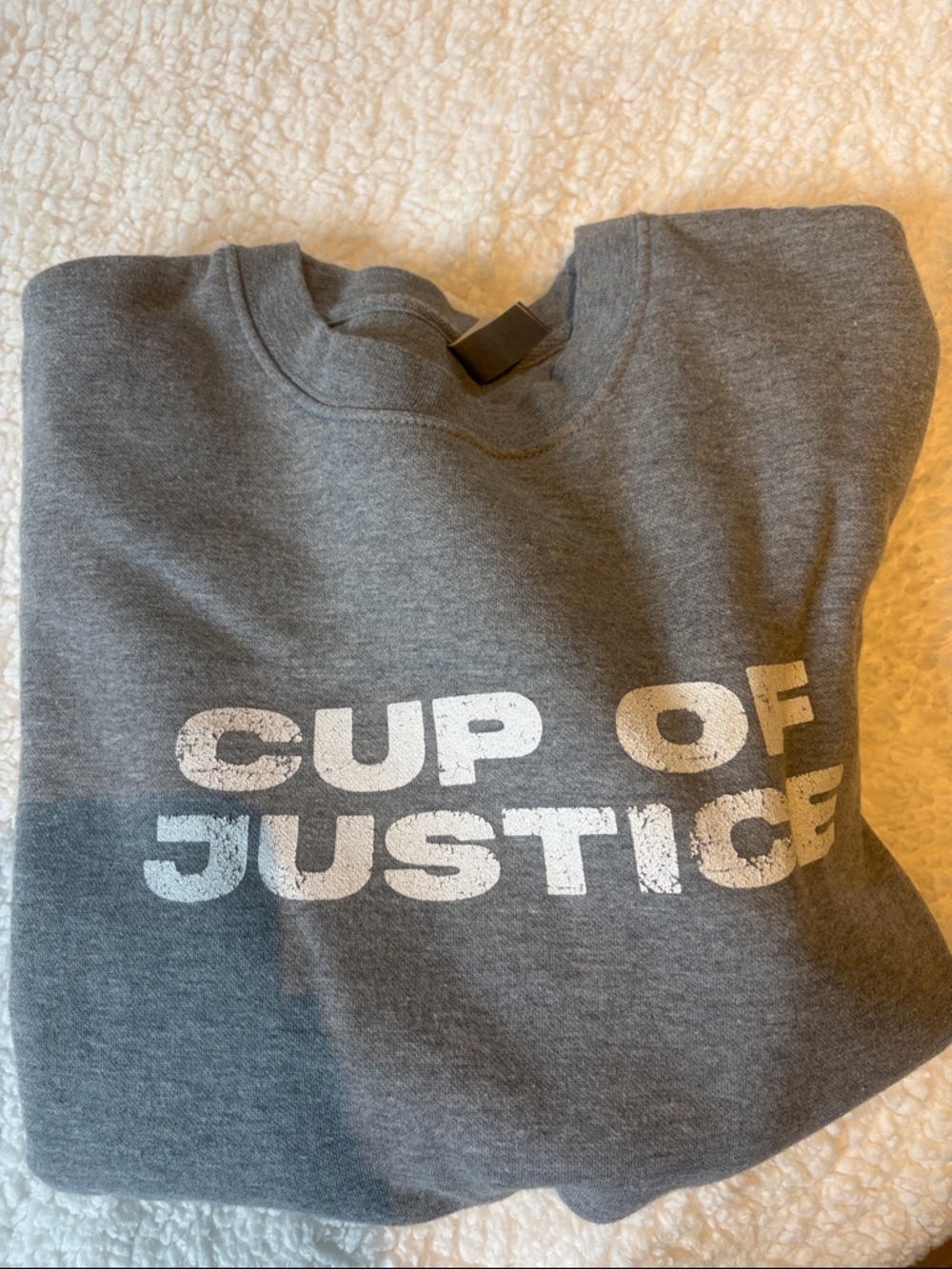Gray 'Cup of Justice' Crewneck Sweatshirt